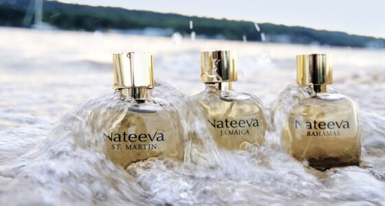 Nateeva fragrances and perfums on a beach with waves