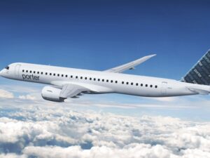 Porter Arilines plane in flight Porter Airlines Caribbean Flights copy E195-E2_2